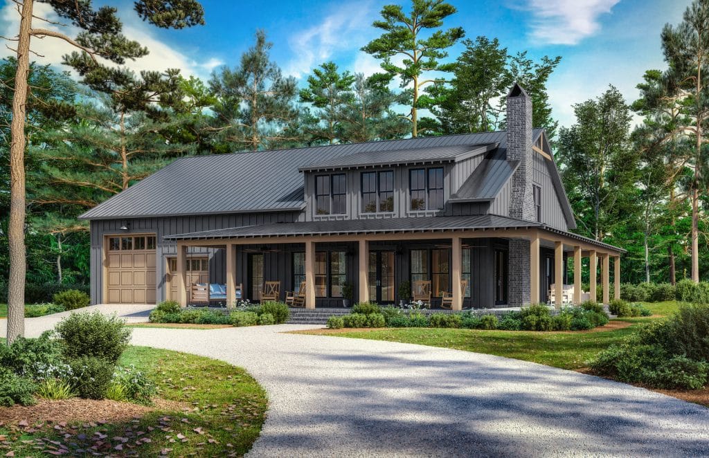 HPZ-22019 Linda 4 bedroom barndominium floor plan rendering, 2,782 sq ft , 1,200 sq ft garage , 4 bed , 3 bath