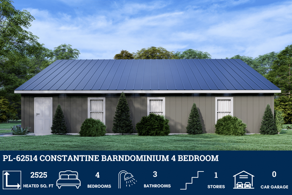 PL-62514 Constantine 4 bedroom barndominium floor plan rendering, 2,525 sq ft , no garage , 4 bed , 3 bath