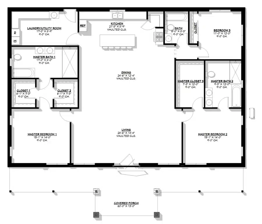 3-bedroom barndominium with 2 master suites