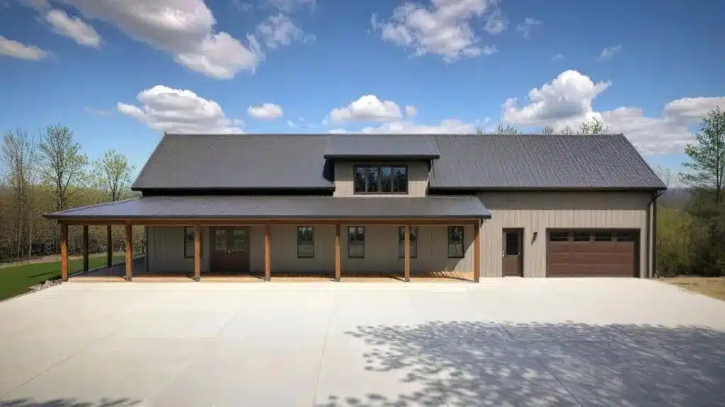 PL-2819-GS two-story barndominium with an integrated gen-suite, 4,918 sq ft, rendering