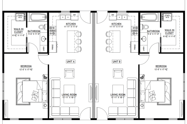 PL-61101-DuplexCleanPlan_1600x Bastrop PL-61101 barndominium blueprint