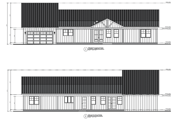 PL-61313twoelevationsfrontandback_1600x Pinewood PL-61313 barndominium blueprint full